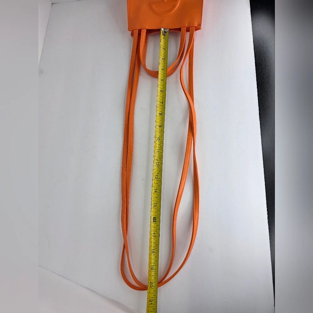 Telfar Vegan Leather Shoulder Bag Mini Snap Closure Vibrant Orange Double Strap - Picture 14 of 15